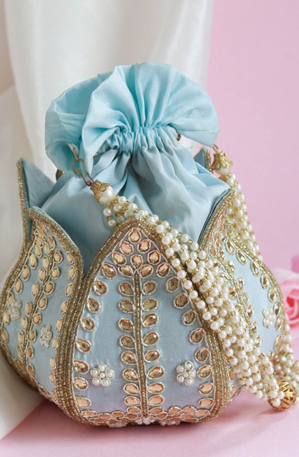 Blue Lotus Potli With Beautiful Design