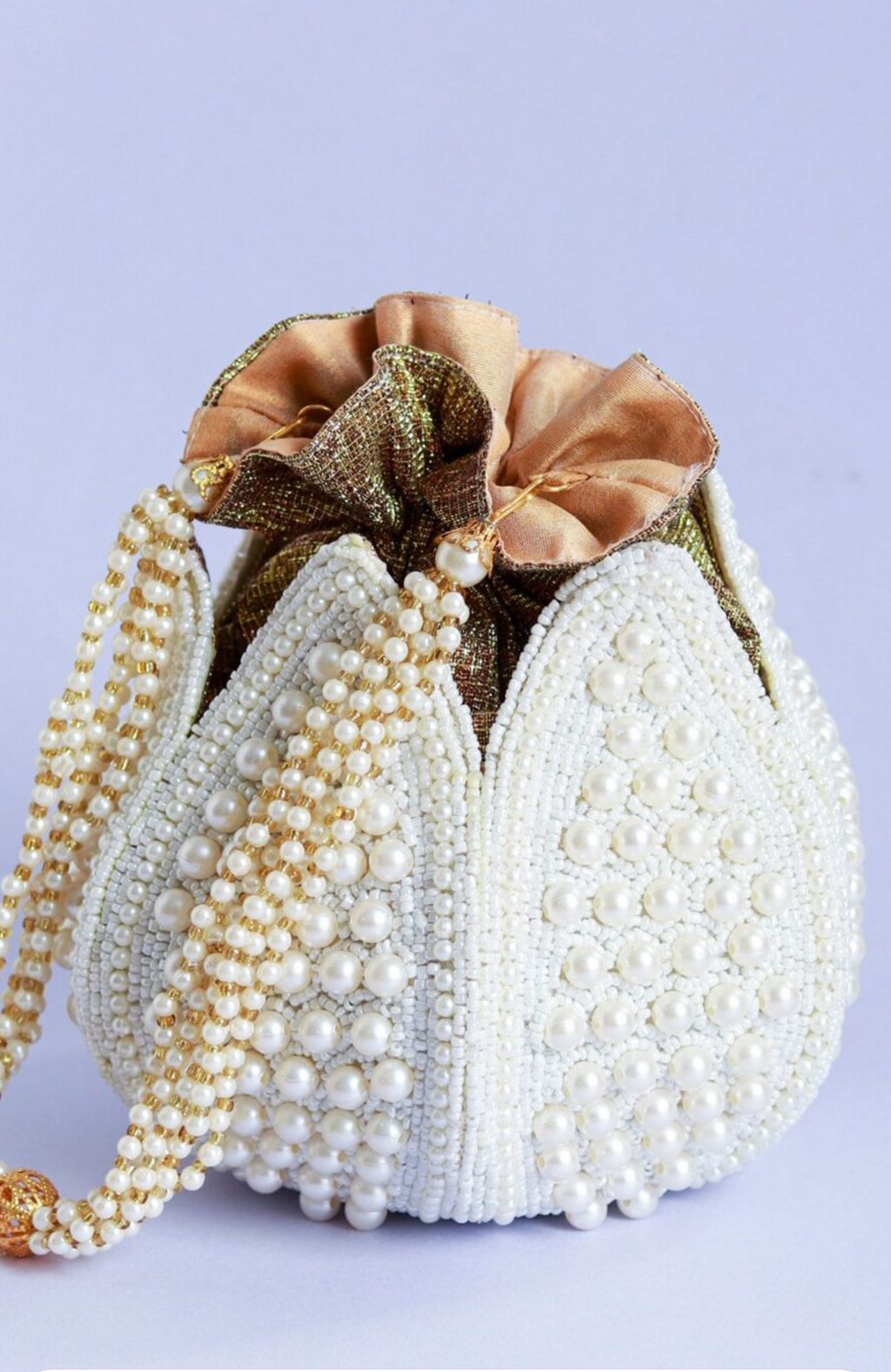 white Lotus Potli With Beautiful Design