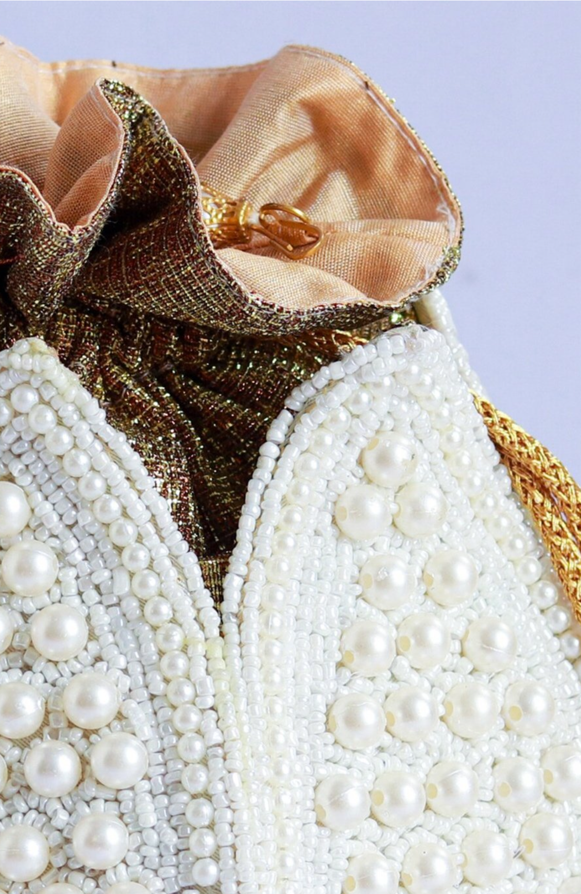 white Lotus Potli With Beautiful Design