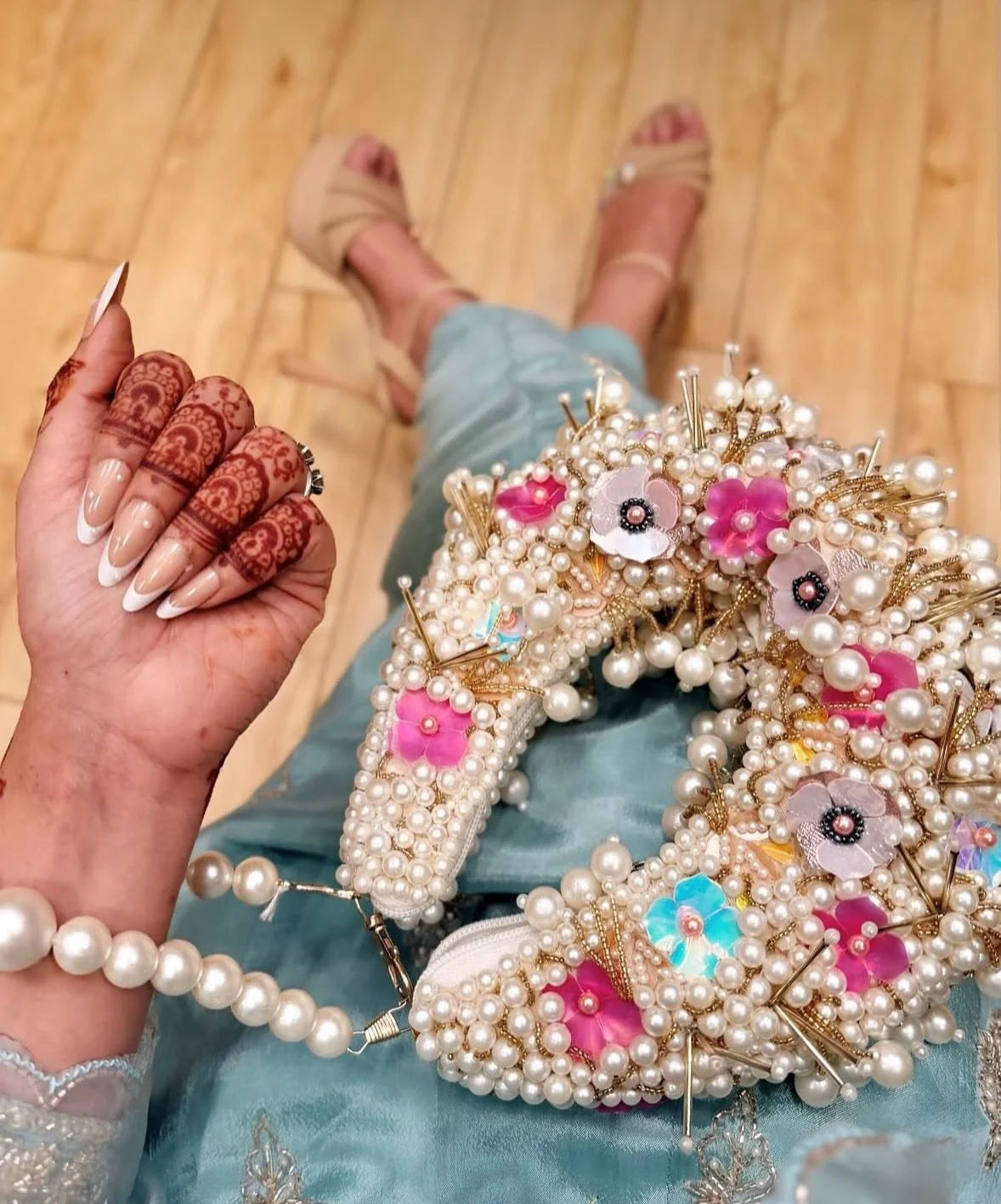 Pearl Blossom Floral Clutch