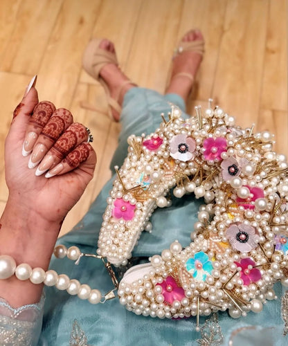 Pearl Blossom Floral Clutch