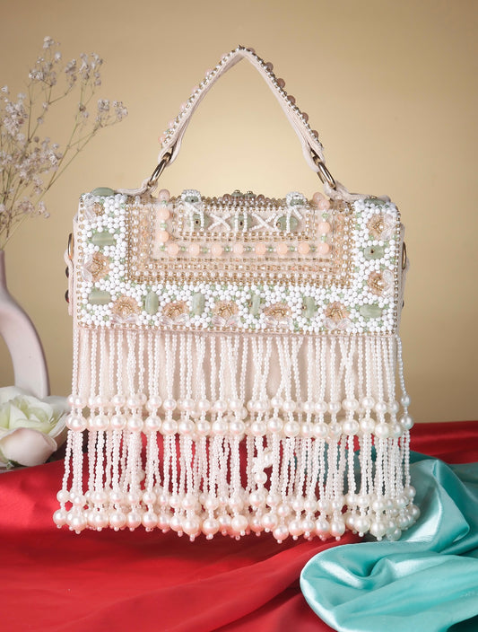 Long Tassle Pearl Box Clutch