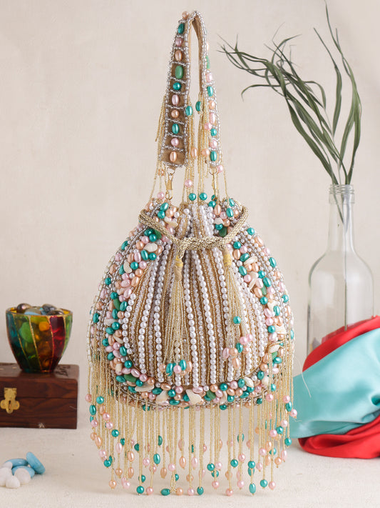 Designer Green beads Embroidery Potli