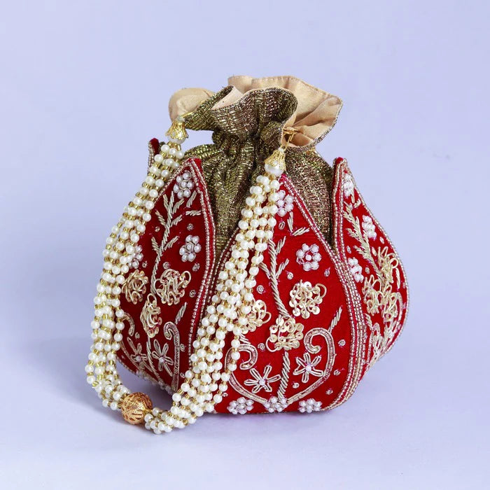 Red Lotus Potli With Beautiful Design