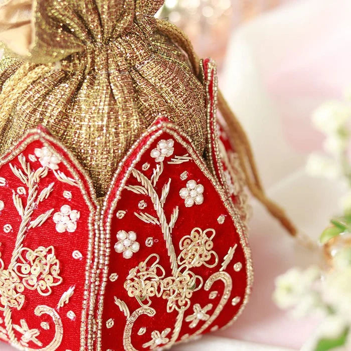 Red Lotus Potli With Beautiful Design