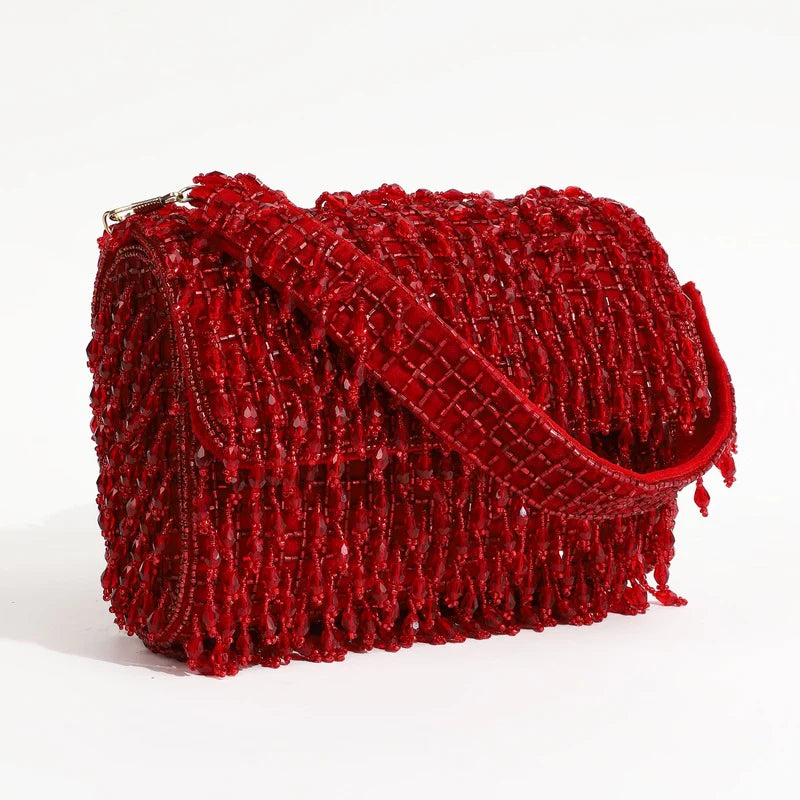 Designer Flap Clutch with Crystal Hanging