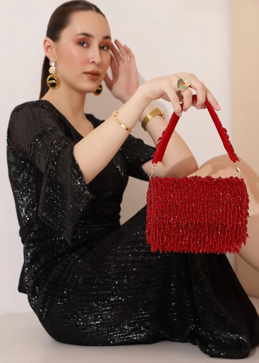 Designer Flap Clutch with Crystal Hanging