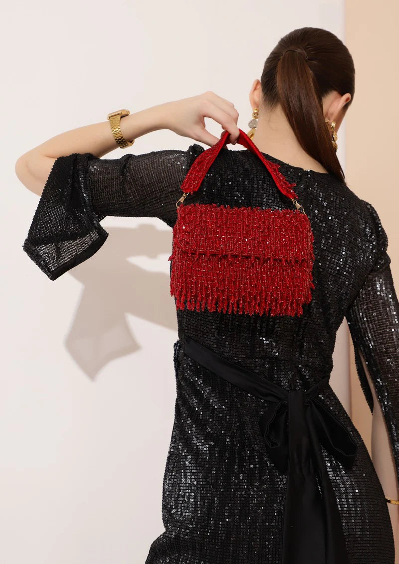 Designer Flap Clutch with Crystal Hanging