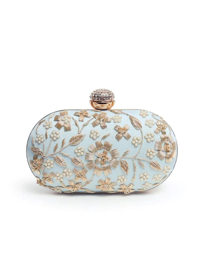 Jaipur Jewel Oval dabka Embroidery clutch