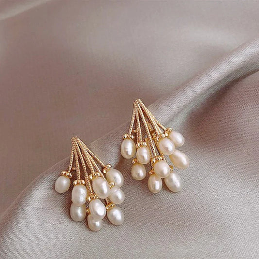 Golden Cascade Pearl Earrings