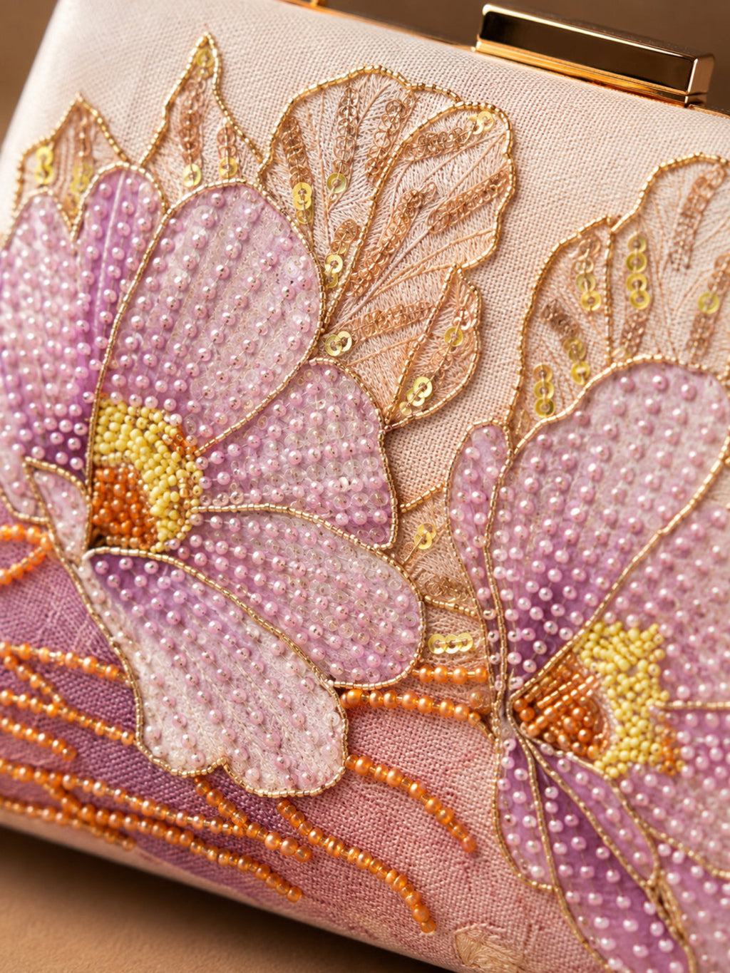 Lilac Bloom Embroidered Box Clutch