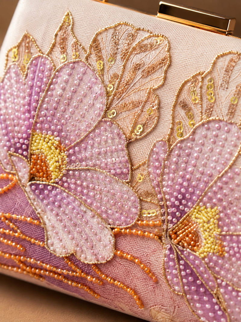 Lilac Bloom Embroidered Box Clutch
