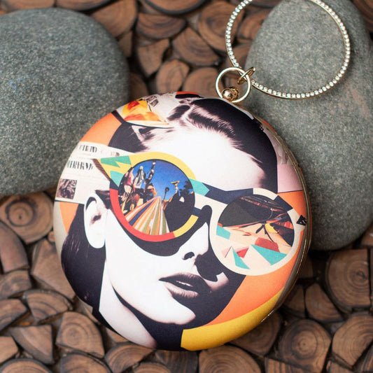 Quirky Woman Round Printed Clutch