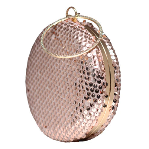 Pastel Pink Sequins Embroidery Round Clutch