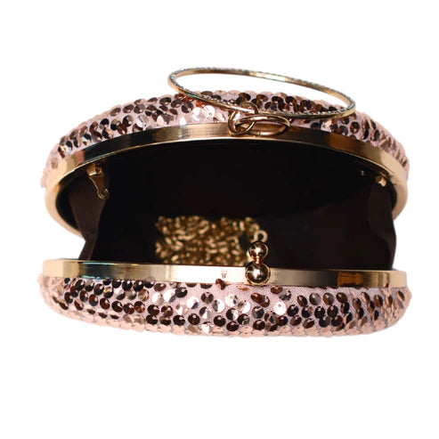 Pastel Pink Sequins Embroidery Round Clutch