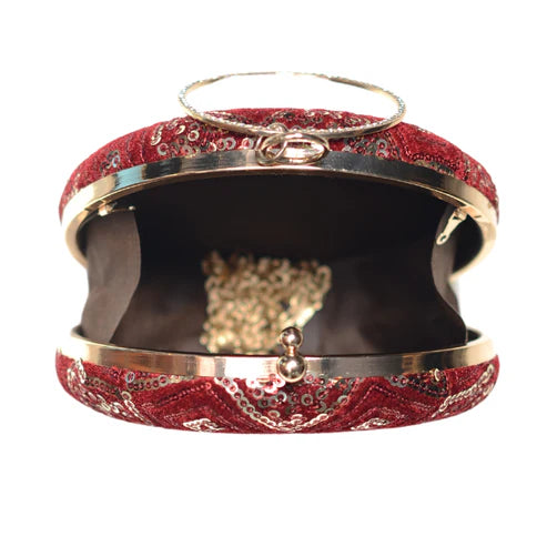 Red And Gold Sequins Round Party Clutch