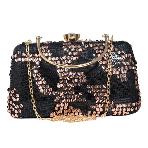 Black And Gold Sequins Party Clutch