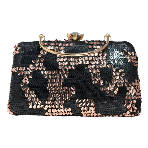Black And Gold Sequins Party Clutch