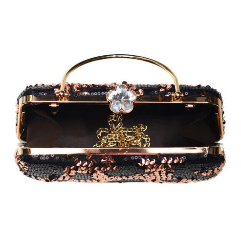 Black And Gold Sequins Party Clutch