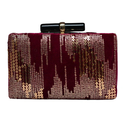 Golden Sequins Maroon Embroidery Clutch