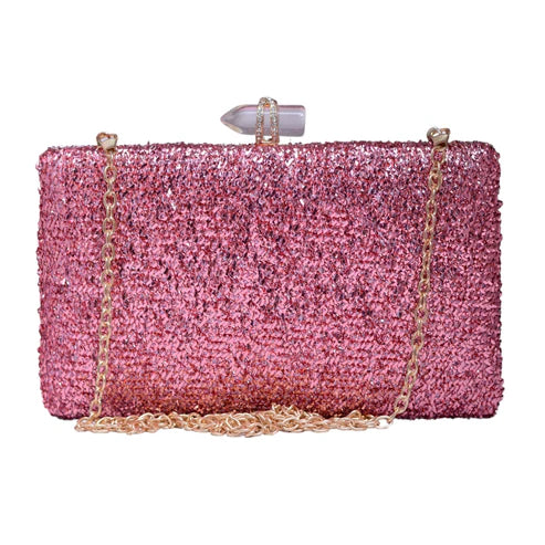 Pink Glittering Fabric Party Clutch