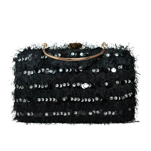 Black Sequins Fabric Party Clutch