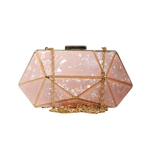 Acrylic MOP Cutout Hexagon Metal Clutch