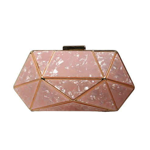 Acrylic MOP Cutout Hexagon Metal Clutch