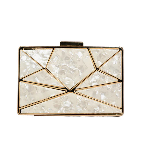 White Acrylic MOP Cutout Metal Clutch