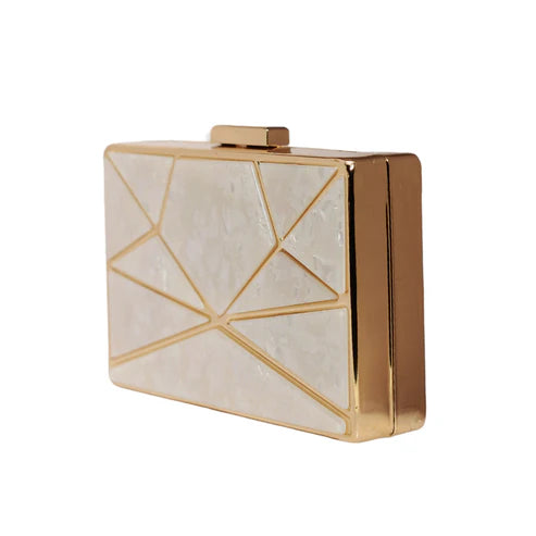 White Acrylic MOP Cutout Metal Clutch