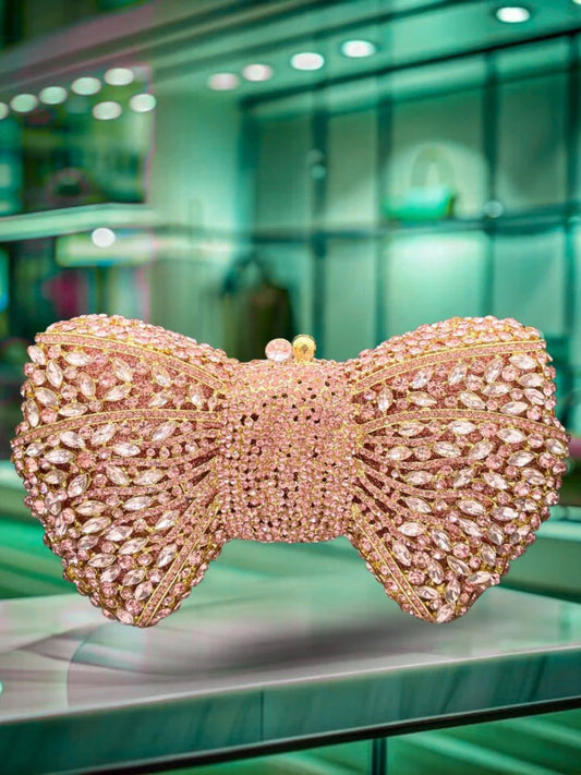 Rose Gold Crystal Bow Clutch