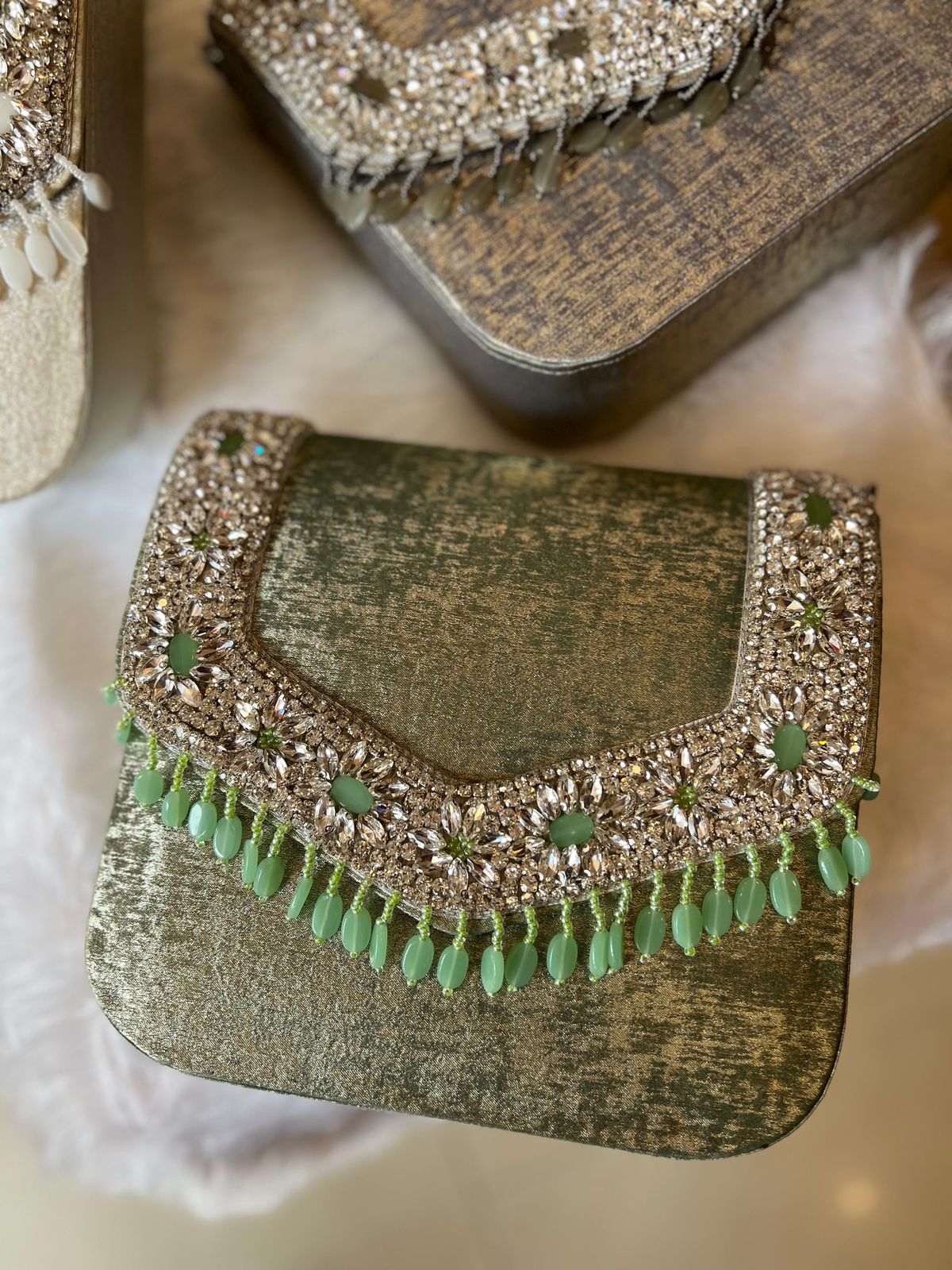 Regal Crystal Fringe Clutch