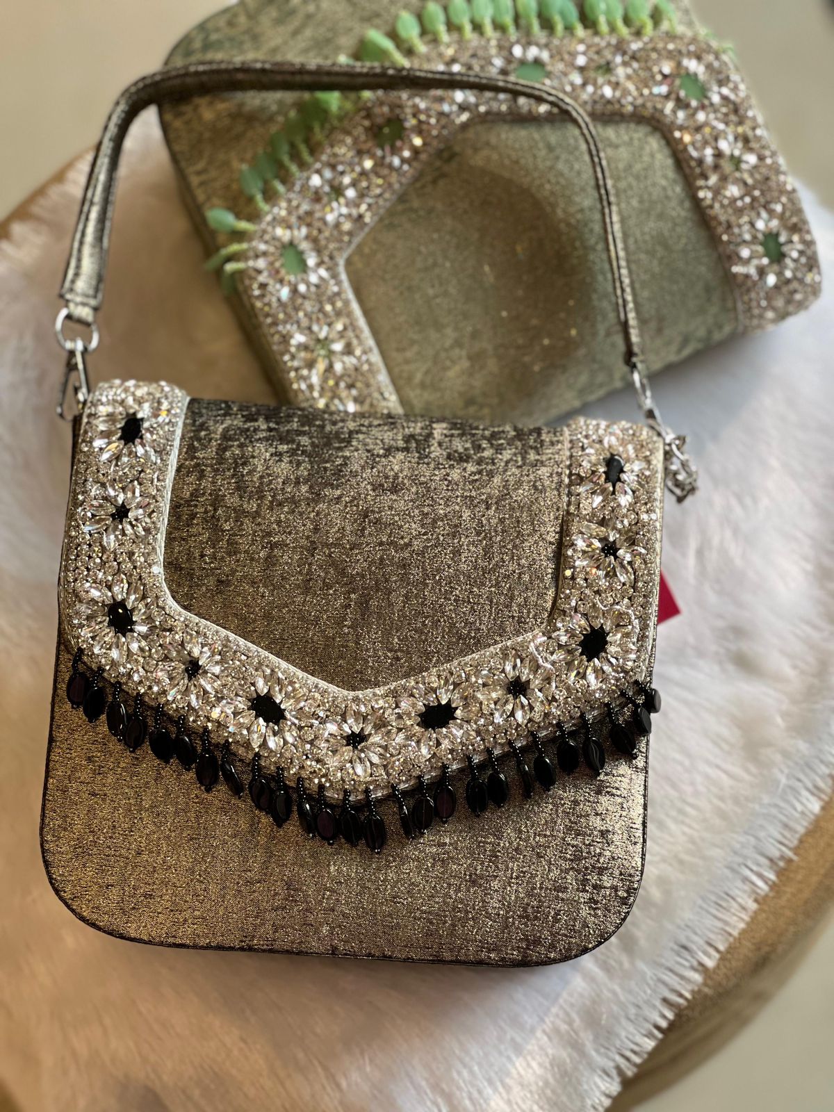 Regal Crystal Fringe Clutch