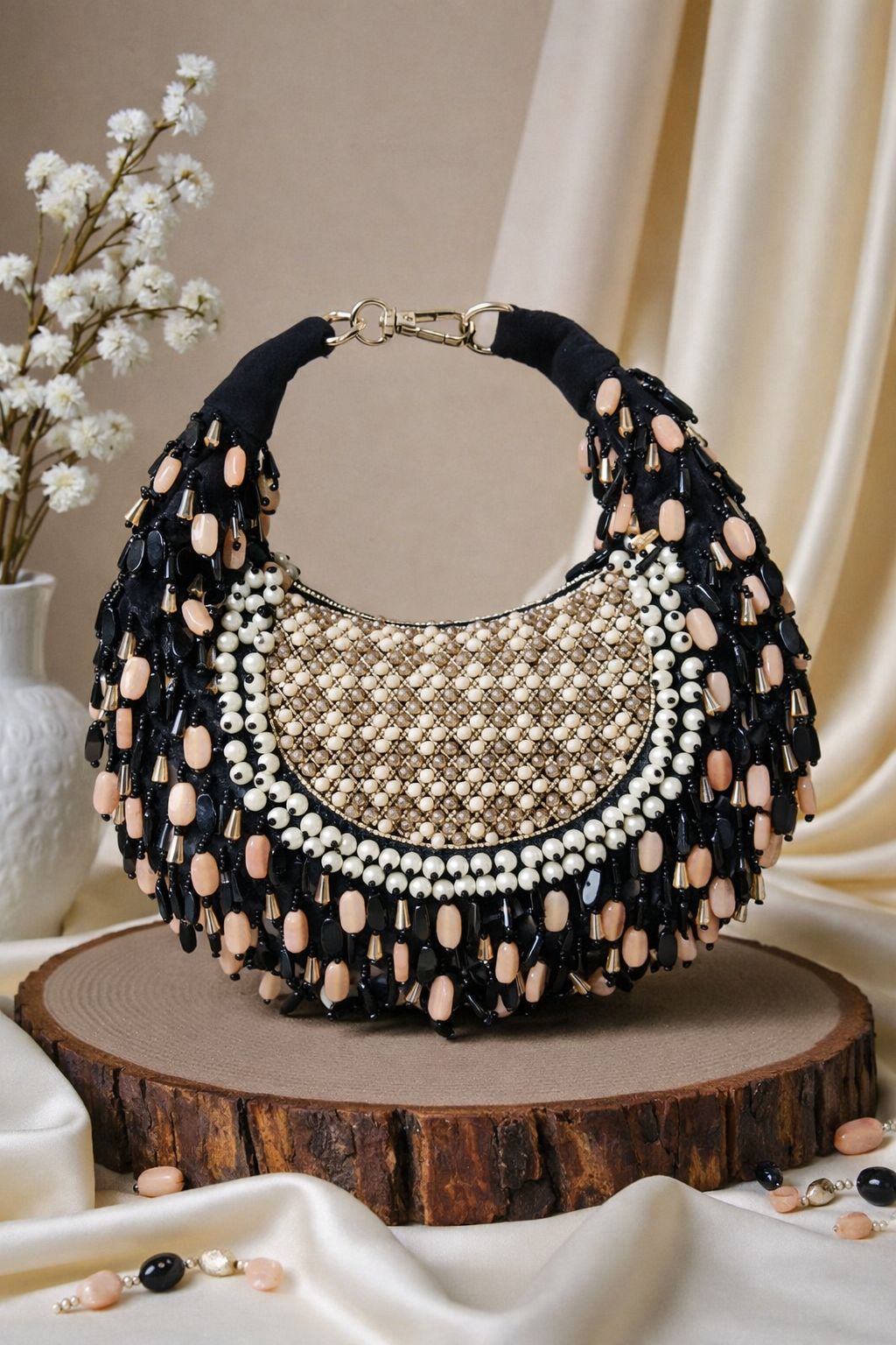 Opaline Beaded Crescent