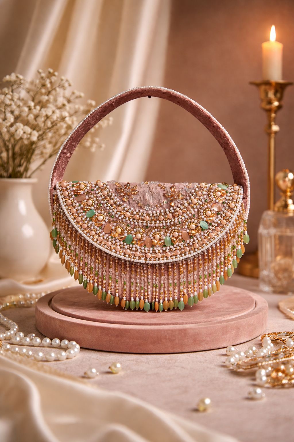 Royal Fringe Half-Moon Handle Clutch