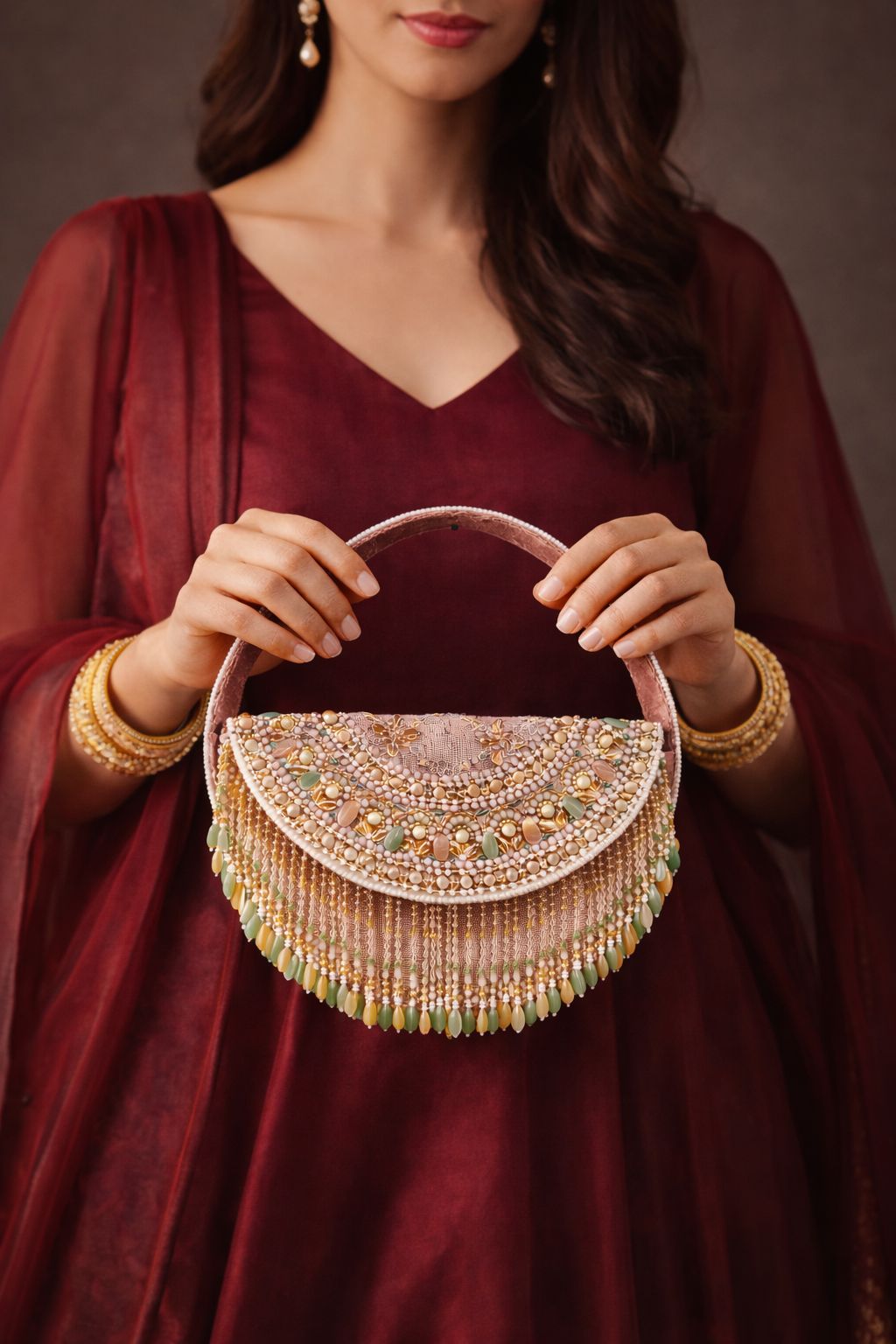 Royal Fringe Half-Moon Handle Clutch