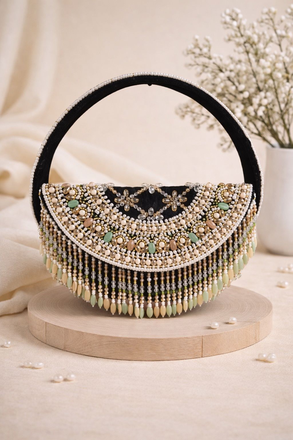 Royal Fringe Half-Moon Handle Clutch