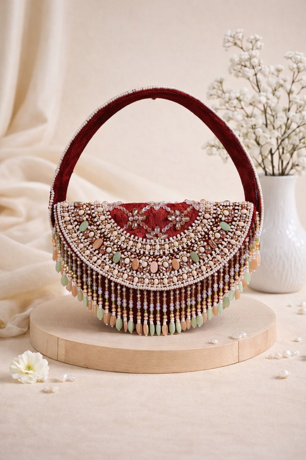 Royal Fringe Half-Moon Handle Clutch