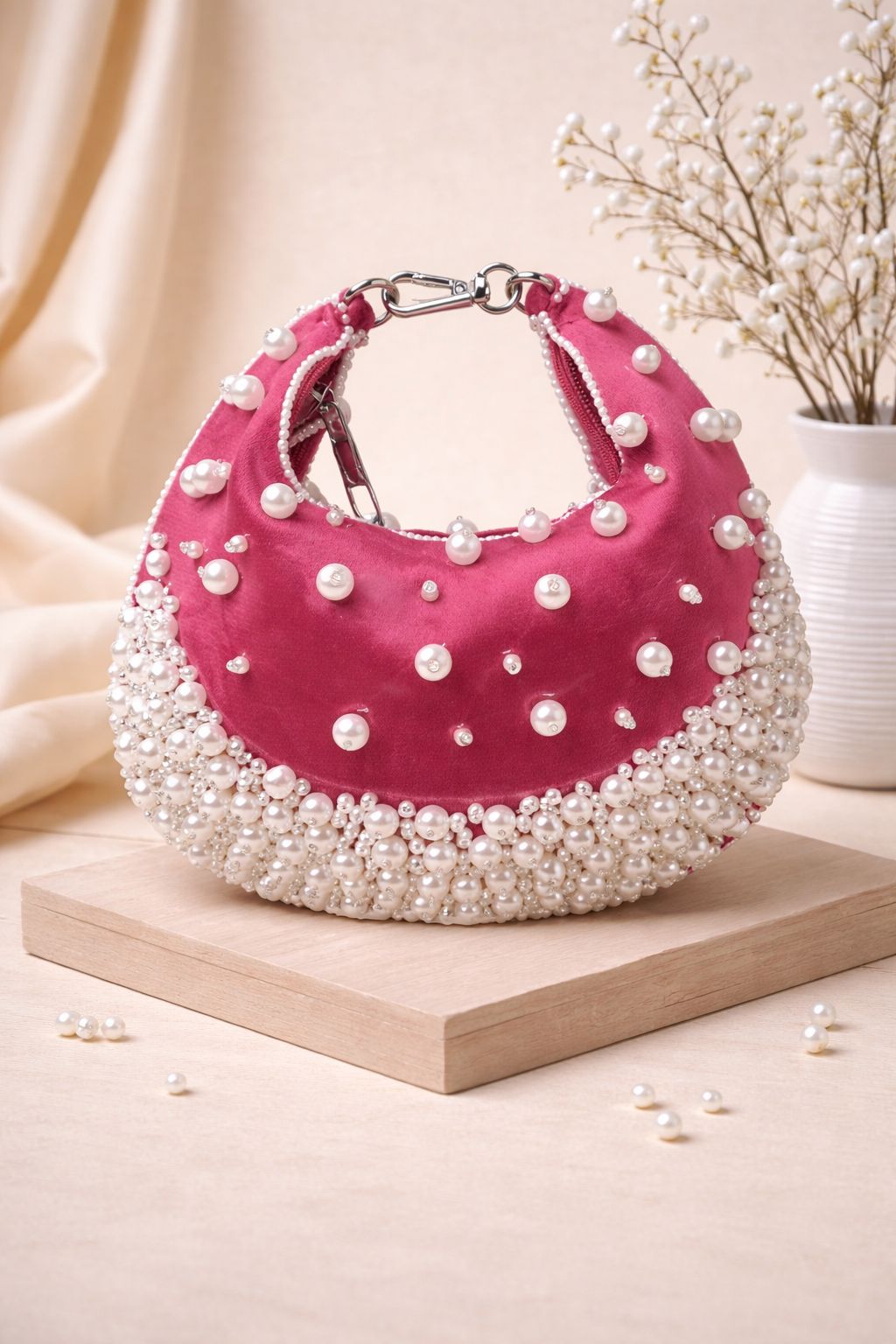 Pearl Luxe Half-Moon Handle Bag