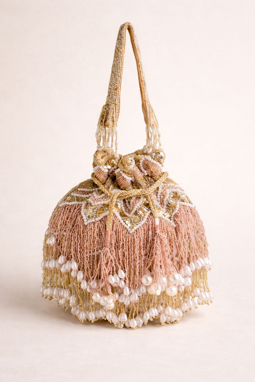 Zaira Pearl Fringe Potli Bag