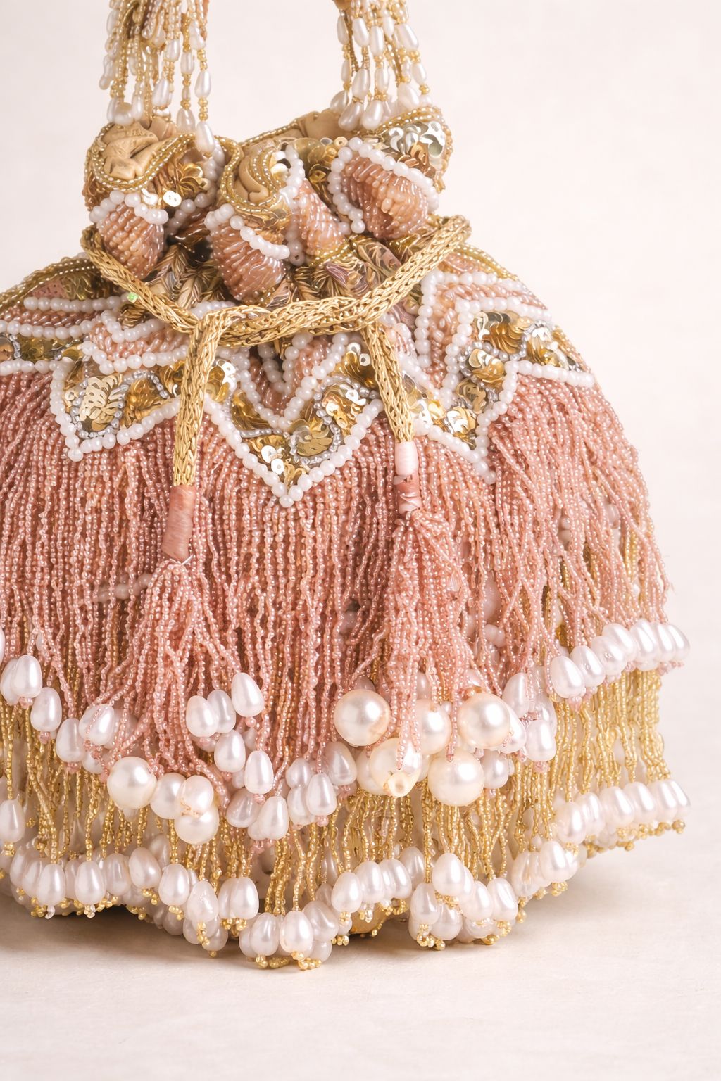 Zaira Pearl Fringe Potli Bag