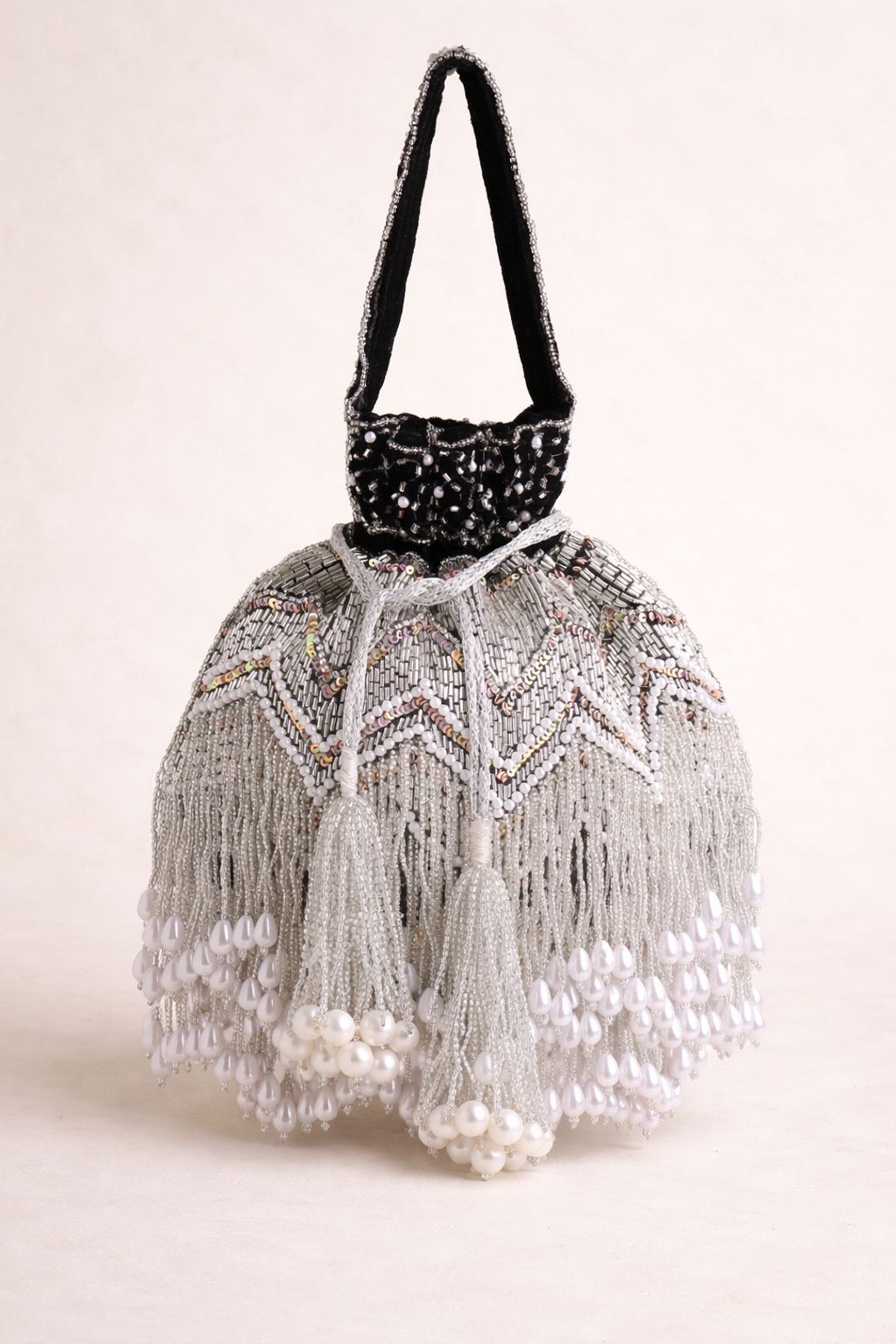 Zaira Pearl Fringe Potli Bag