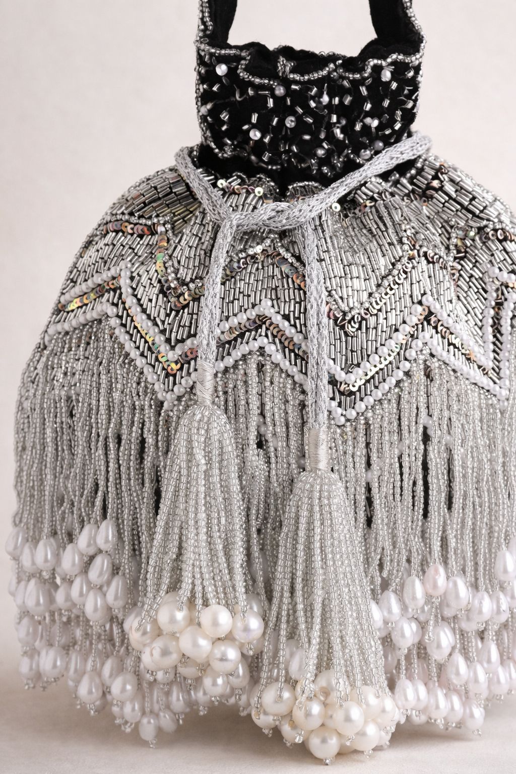 Zaira Pearl Fringe Potli Bag