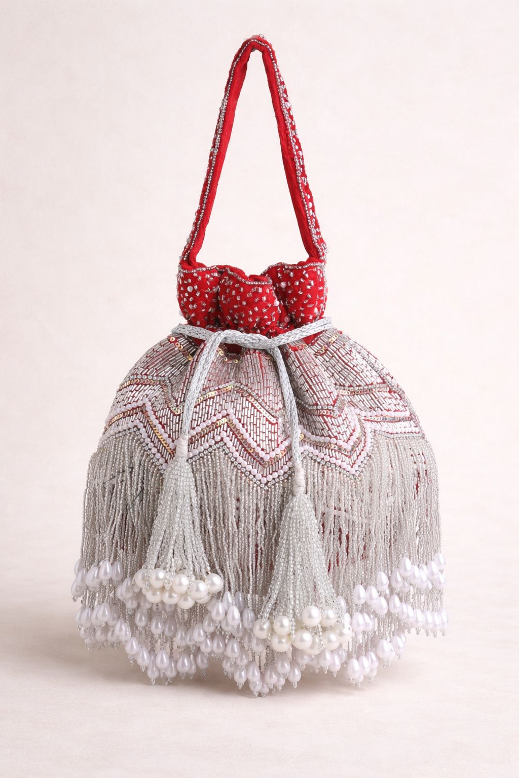 Zaira Pearl Fringe Potli Bag