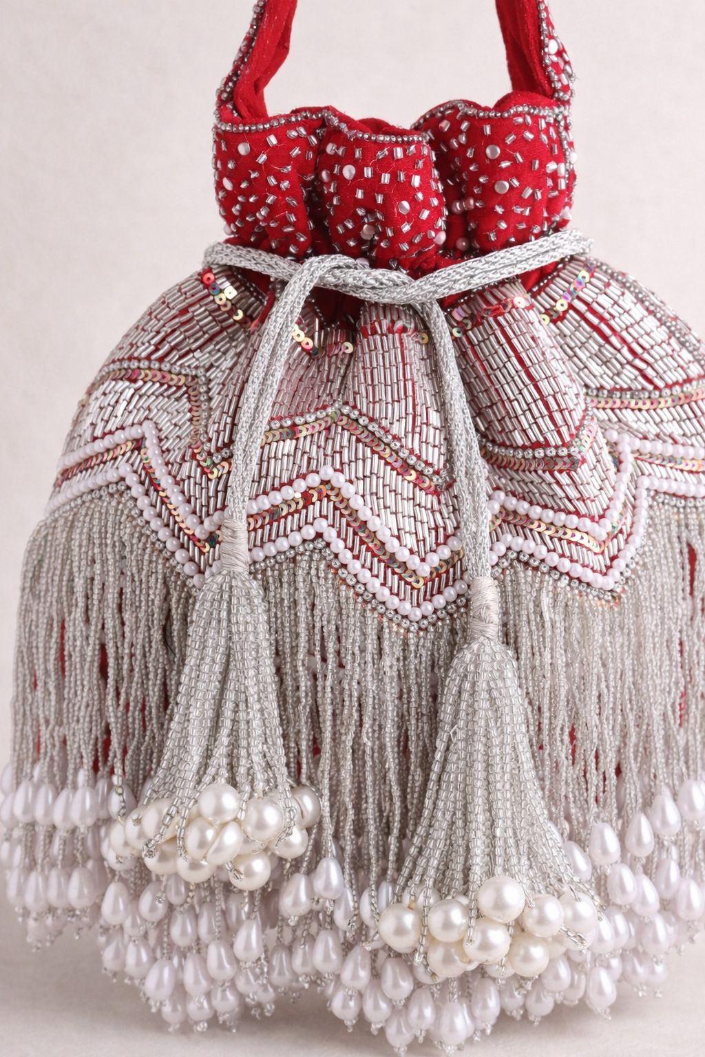 Zaira Pearl Fringe Potli Bag