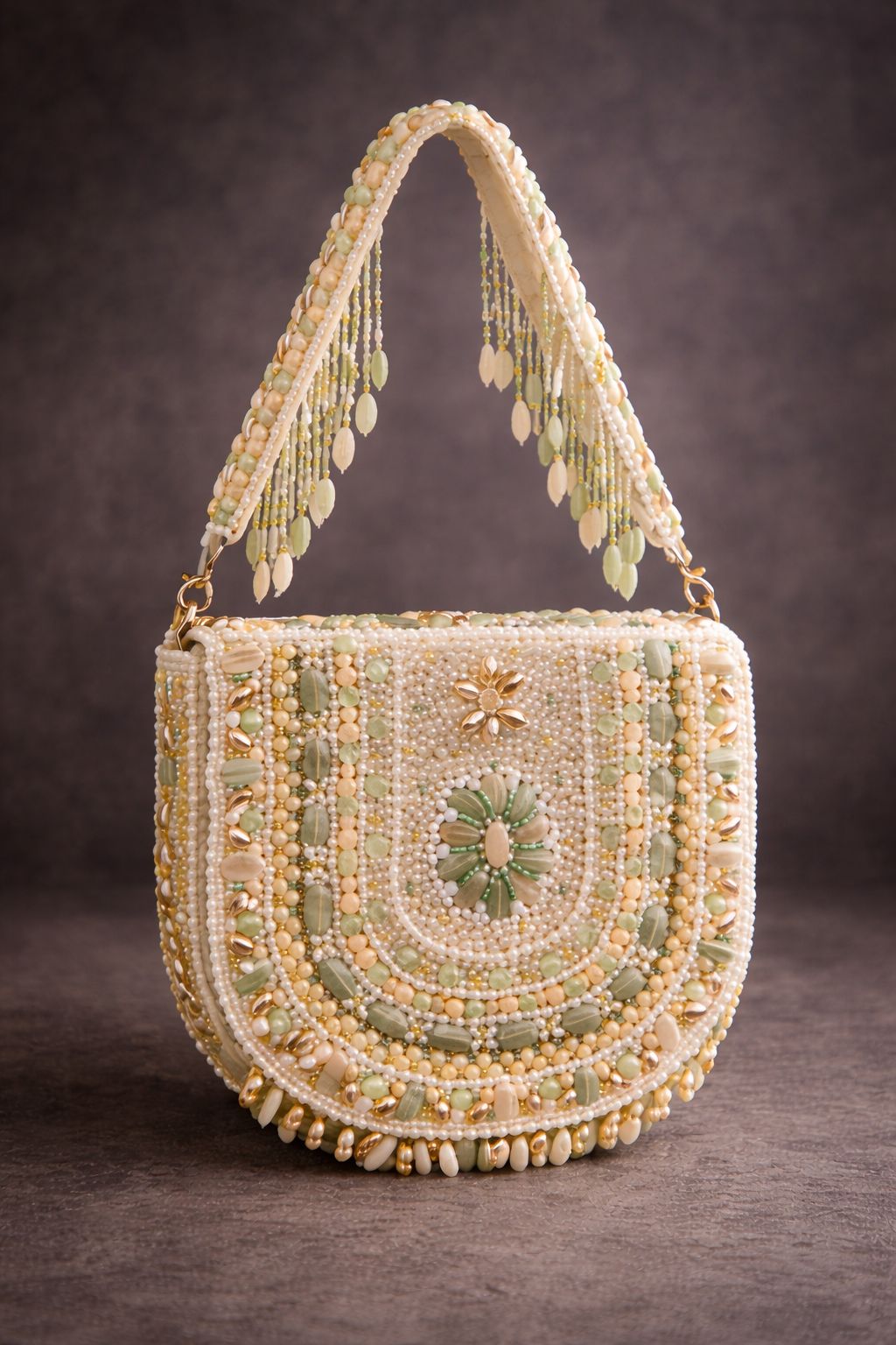 Mint Blossom Beaded Handbag
