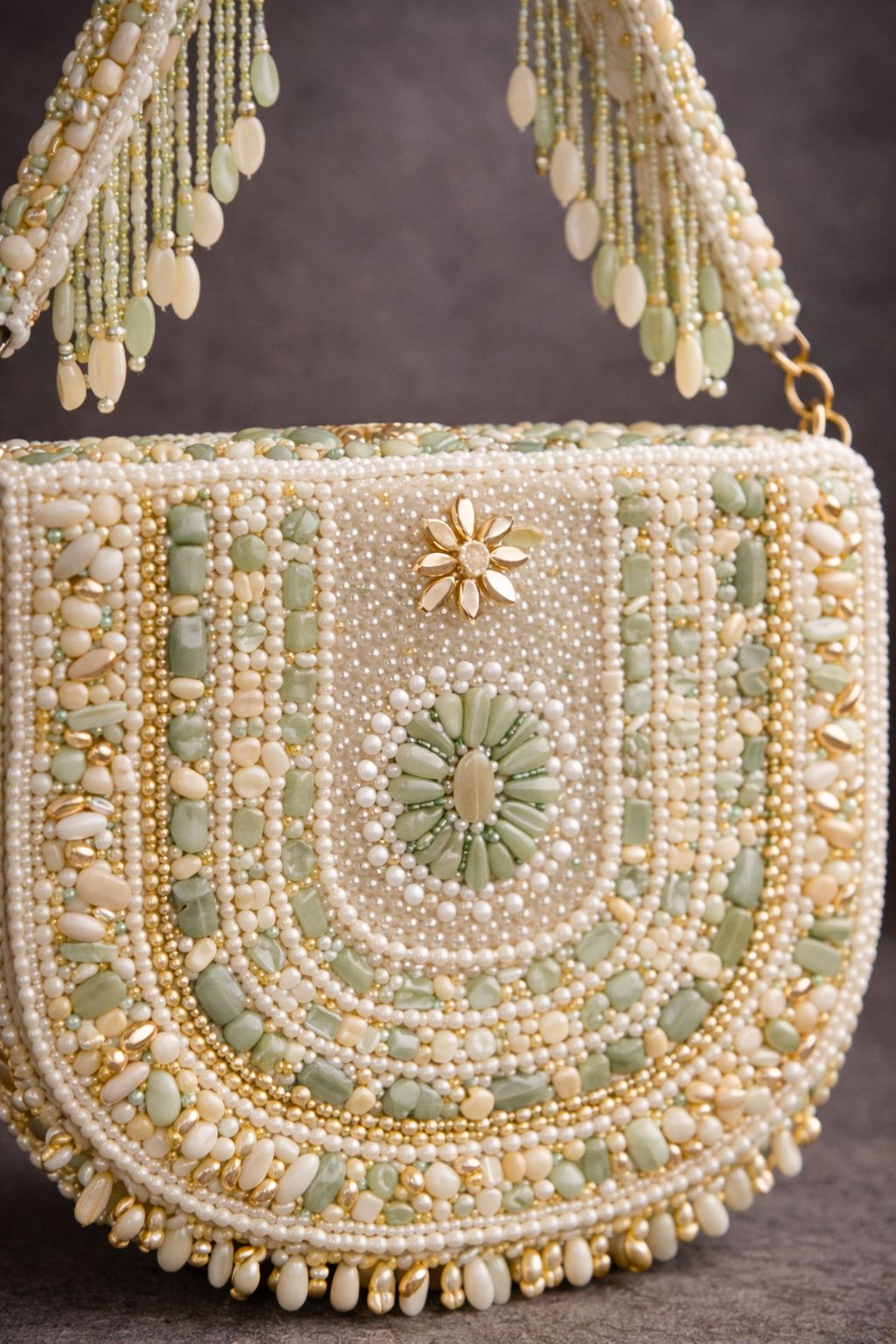 Mint Blossom Beaded Handbag
