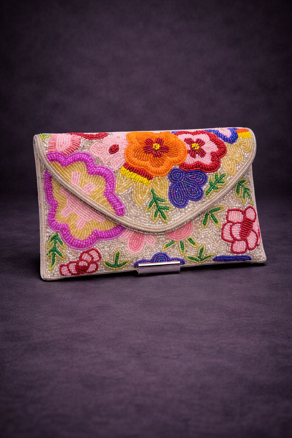 BloomCraft Floral Beaded Clutch