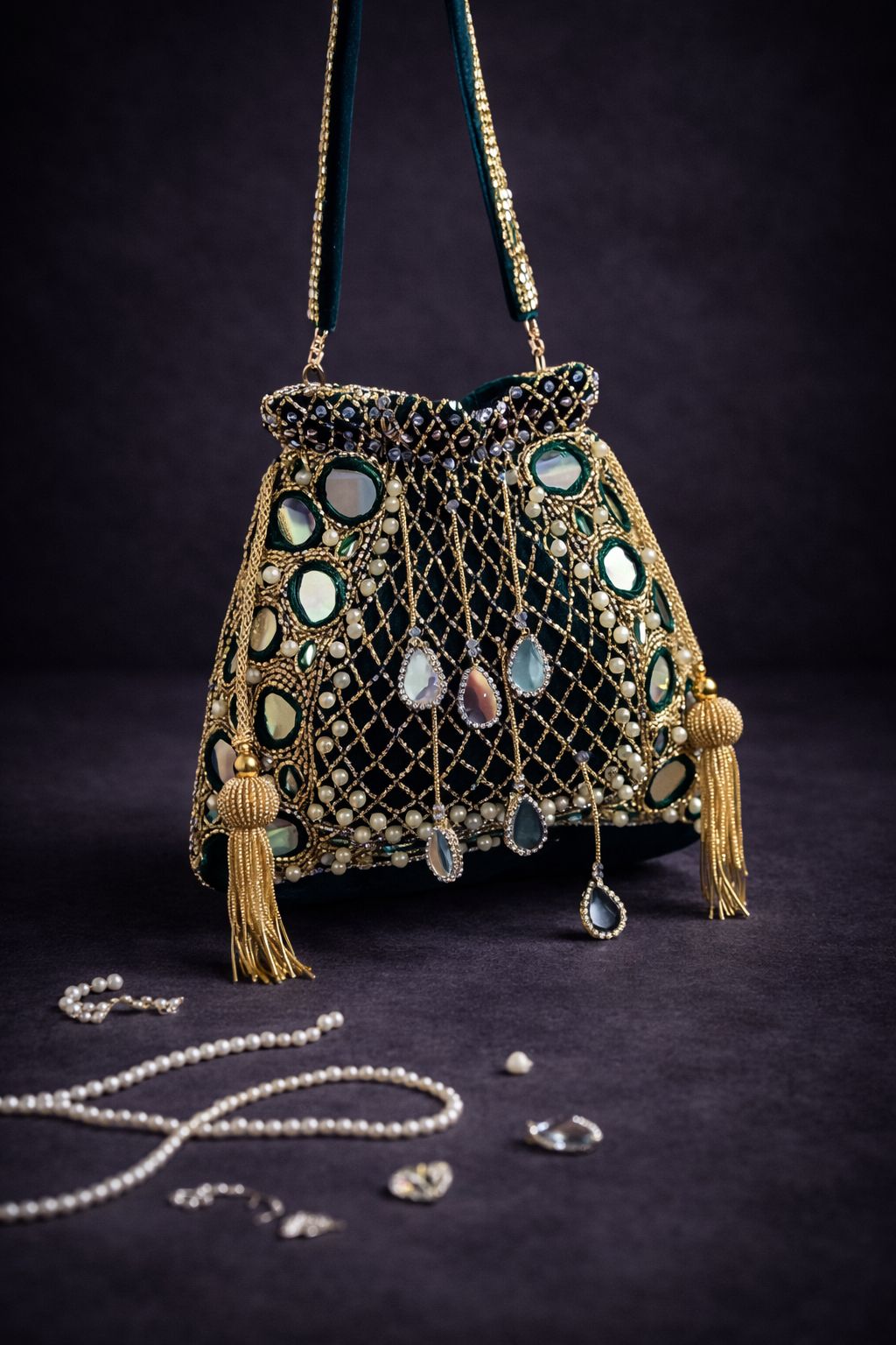 Royal Maroon Mirror Potli Bag