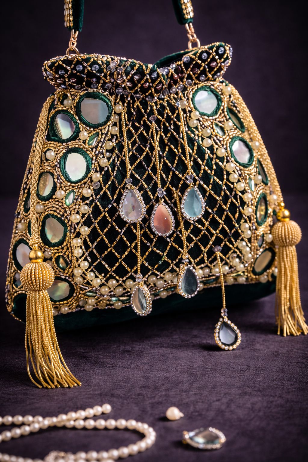 Royal Maroon Mirror Potli Bag